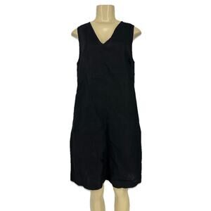 American Giant Medium Women Black Linen Mini Dress V- Neck Sleeveless P22